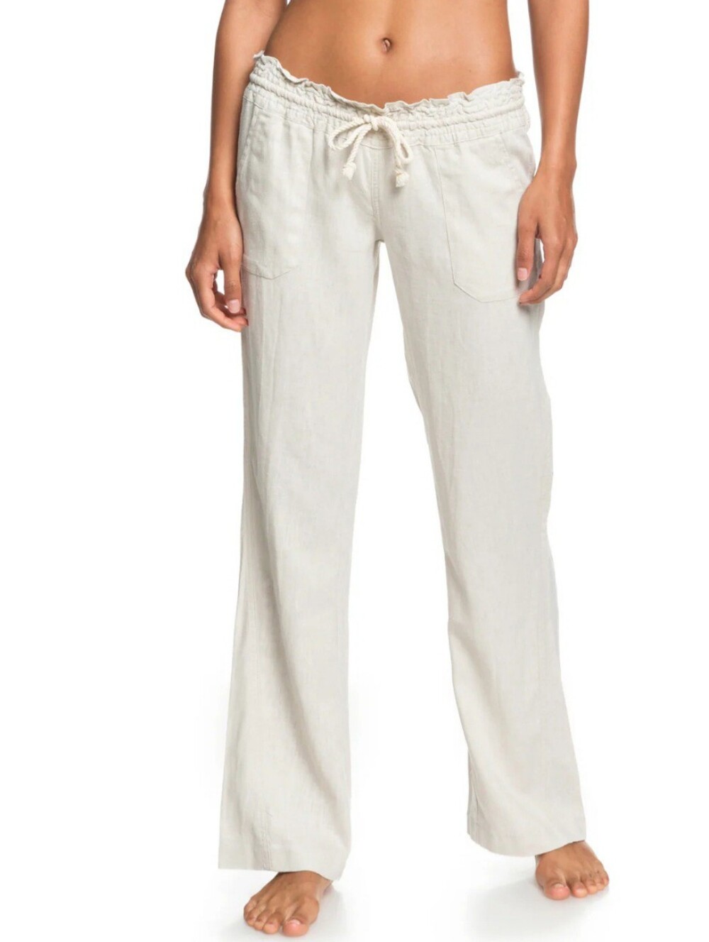 Roxy Cream Wide-Leg Drawstring Linen Pants